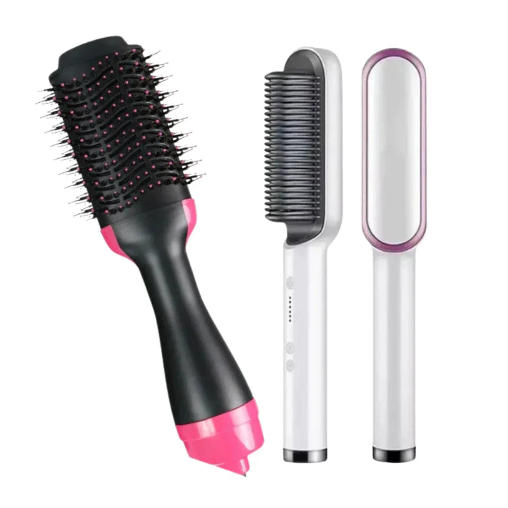 Combo Cepillo Plancha 2en1 + Cepillo Secador 3en1 para Cabello