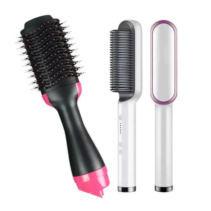Combo Cepillo Plancha 2en1 + Cepillo Secador 3en1 para Cabello