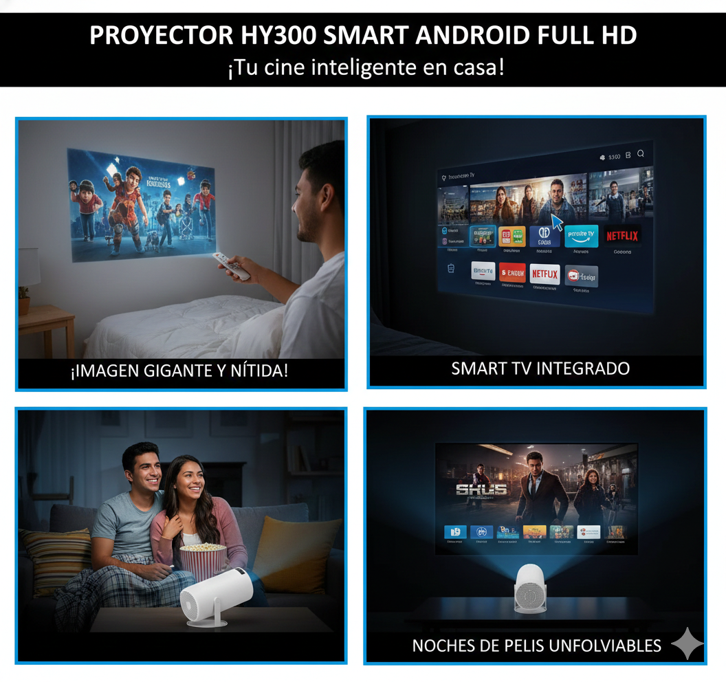 Proyector Smart HY300 Full HD – Cine en Casa / Android Integrado
